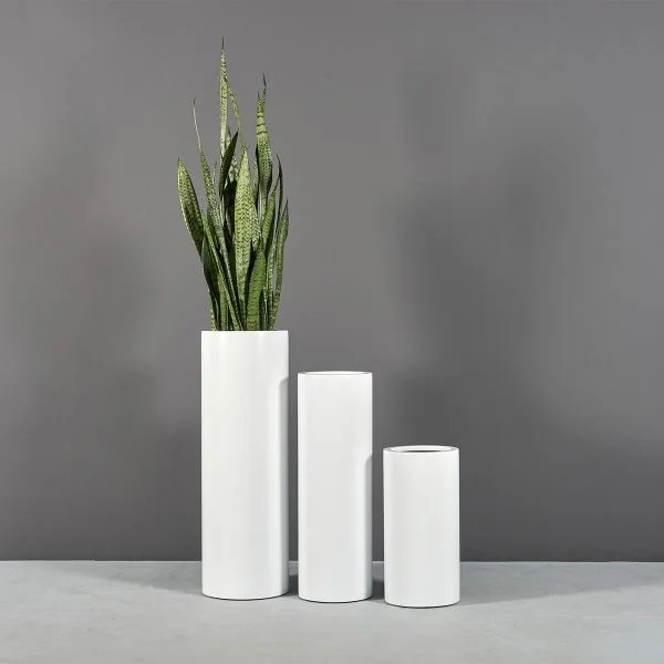 Minimalist White Cylindrical Tall Planter