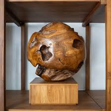 Teak Wood Sphere Sculpture