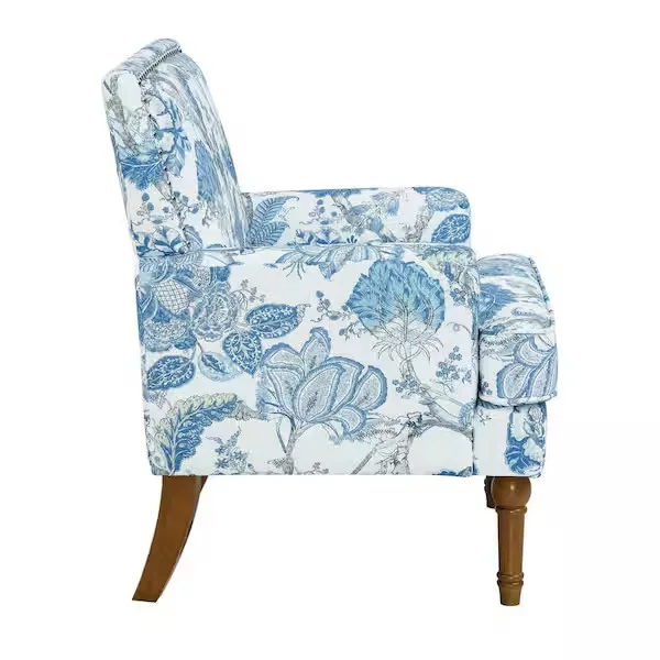 Blue and White Floral Accent Chair