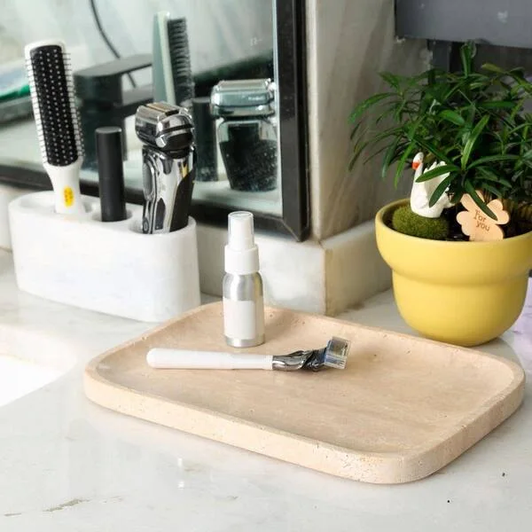Beige Rectangular Marble Vanity Tray