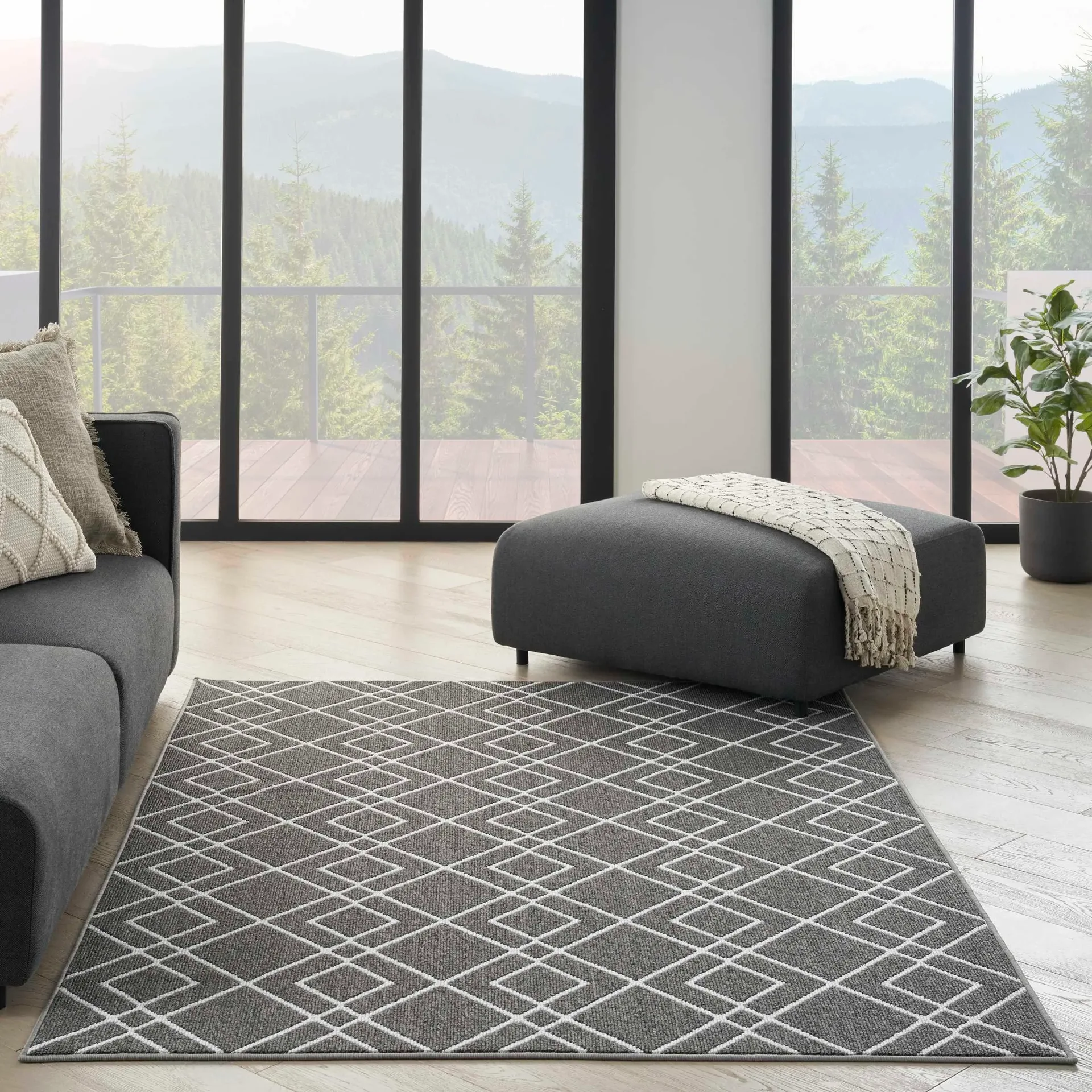 Modern Lines Charcoal Grey Geometric Rug
