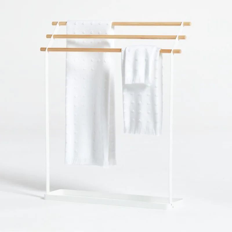 Yamazaki Minimalist Steel and Wood Freestanding Towel Rack