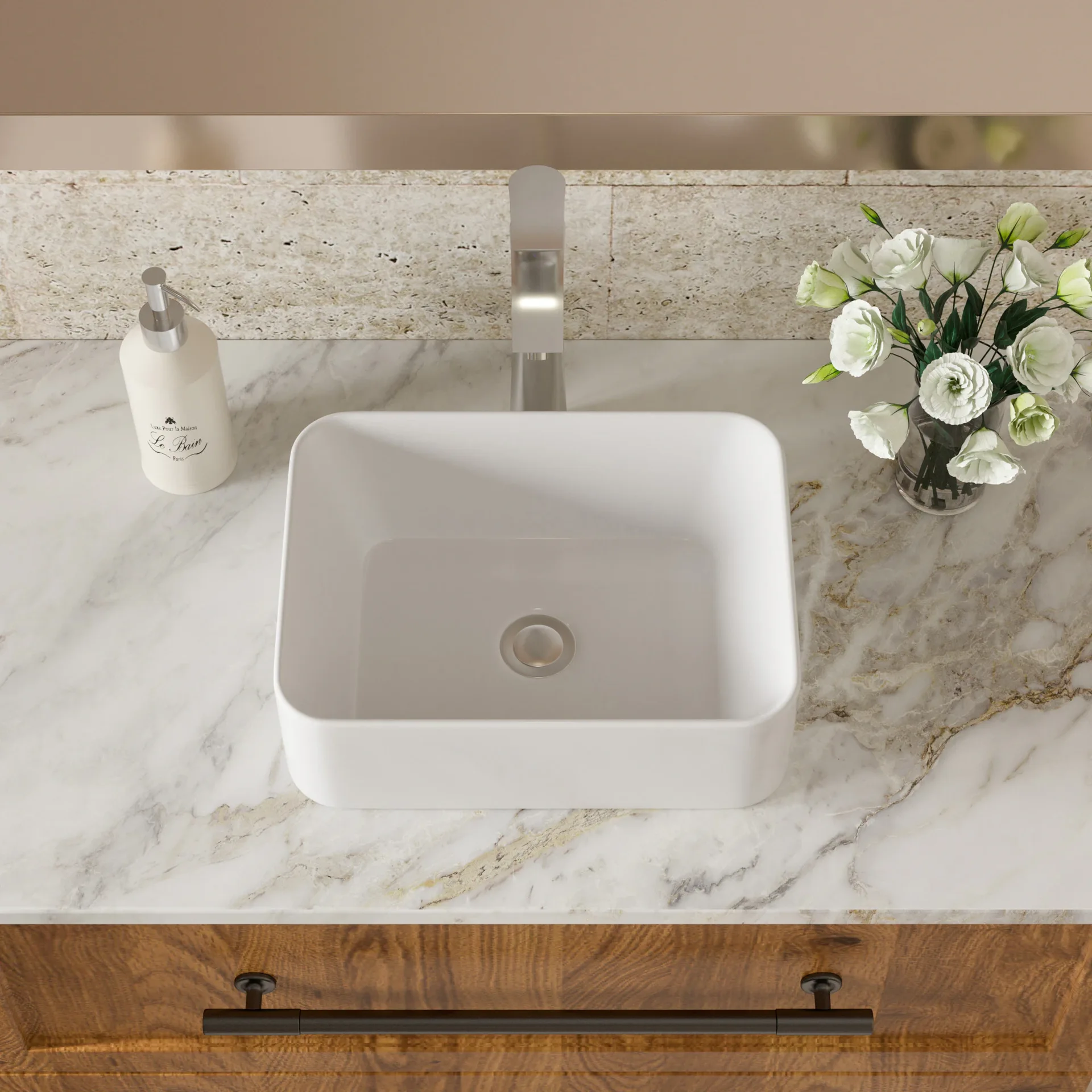 Lordear Modern Rectangular Ceramic Vessel Sink