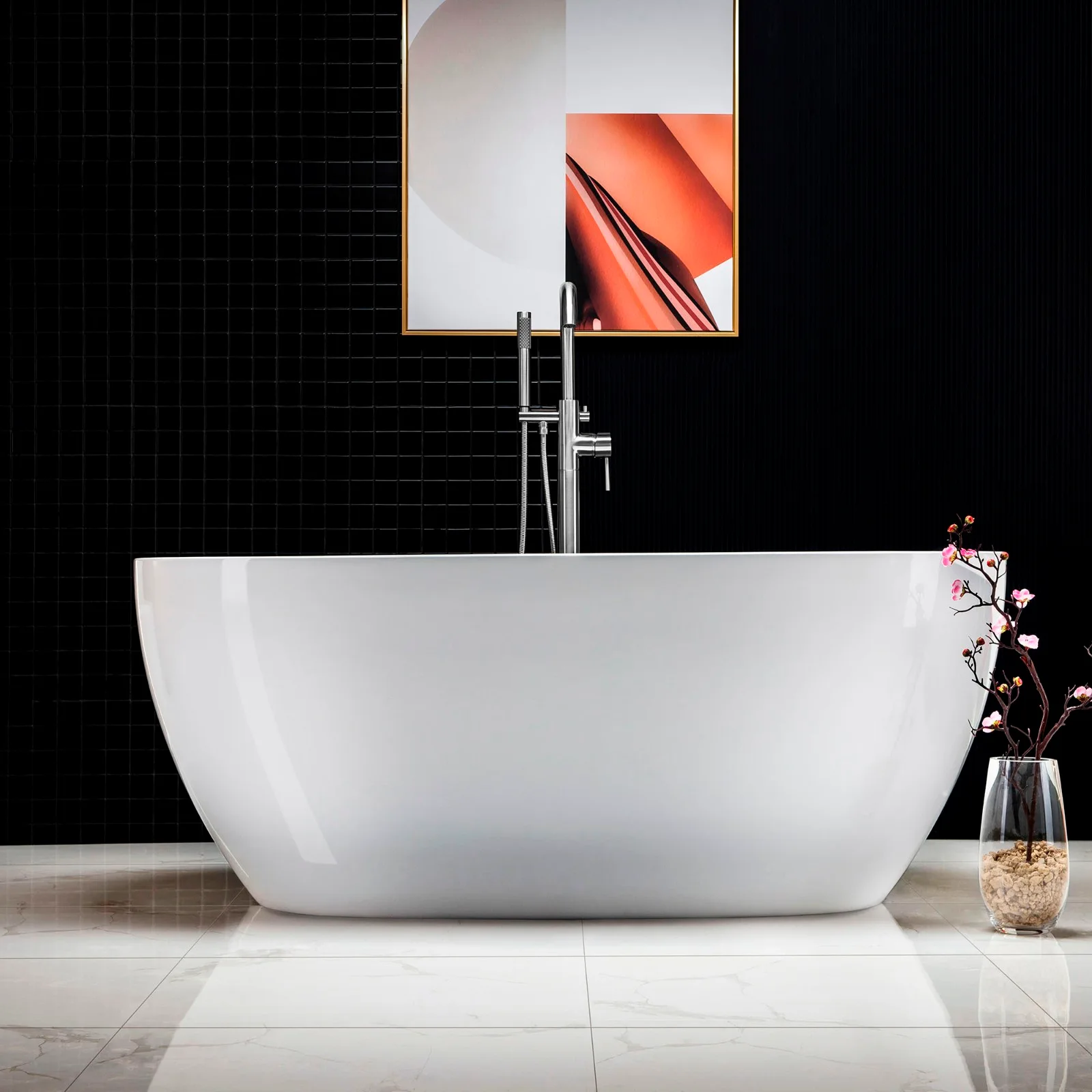 White Acrylic Oval Freestanding Bathtub
