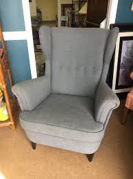 IKEA Strandmon Gray Fabric Wingback Armchair