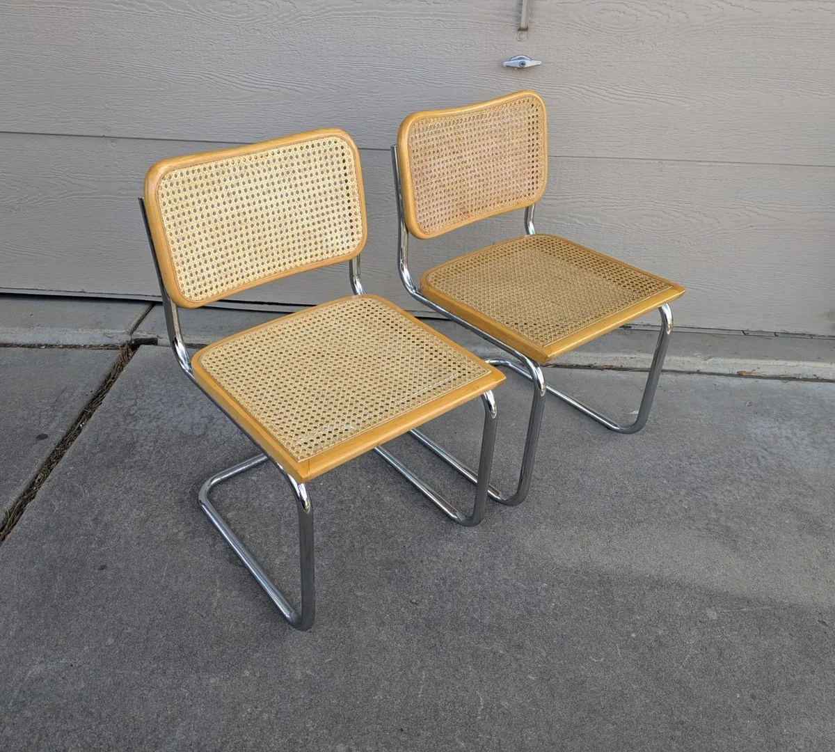 Cane and Chrome Cantilever Dining Chair