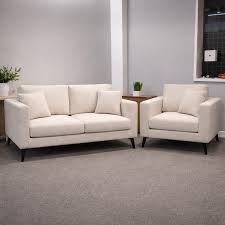 Cream Modern Upholstered Sofa and Armchair Set