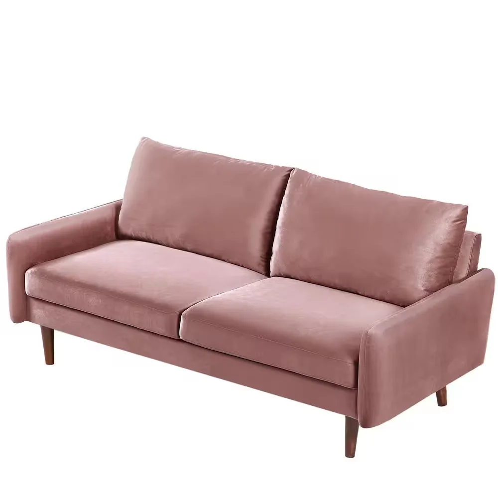 US Pride Furniture Kalum 70 in. Wide Square Arm Velvet Mid-Century Modern Rectangle Sofa in Rose HD-S5625-S