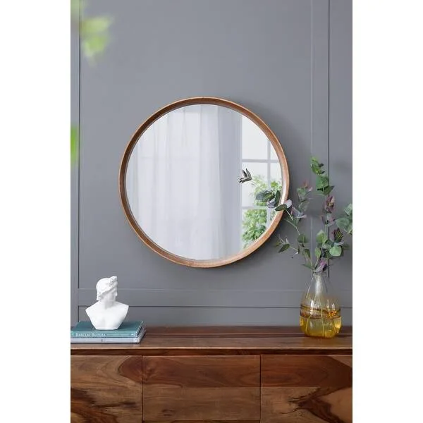 Brown Round Wall Mirror