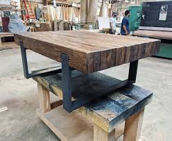Rustic Oak and Metal Coffee Table