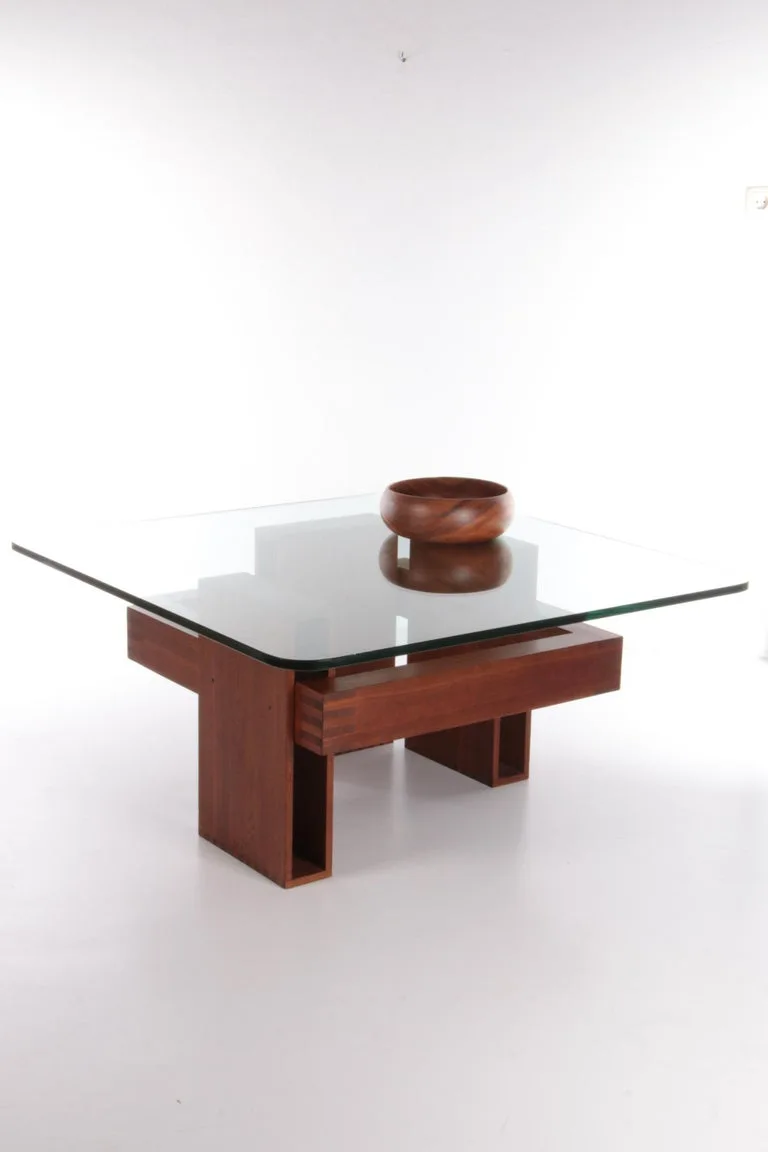 Square Teak and Glass Coffee Table