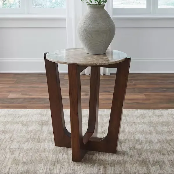 Tanidore Round Marble Top Wooden Side Table