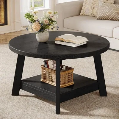 Black Wood Round Coffee Table