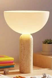 Travertine Table Lamp | Opal Dome Light