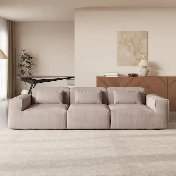 Minimalist Brown Fabric Modular Sofa
