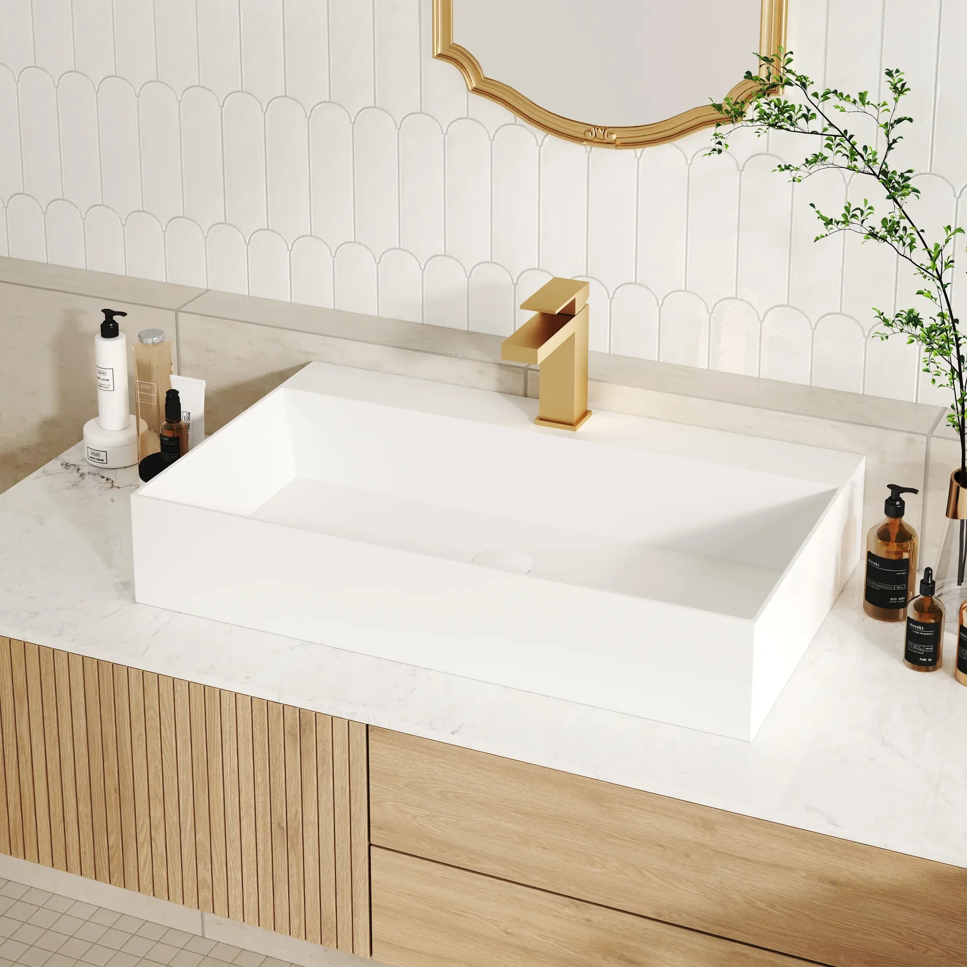 Matte White Rectangular Wall Mounted Sink