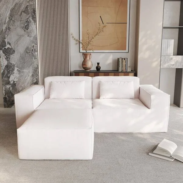 Beige Velvet Modular Sofa