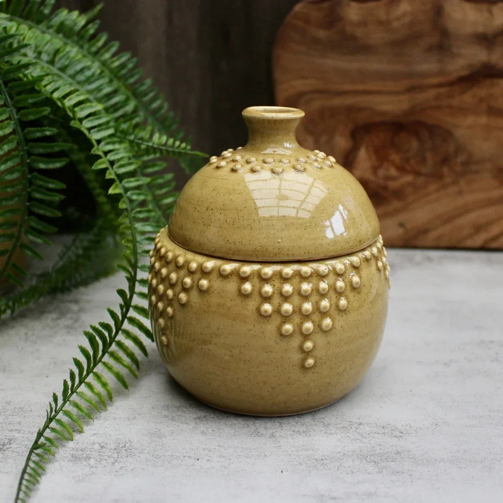 Yellow Ceramic Decorative Lidded Jar