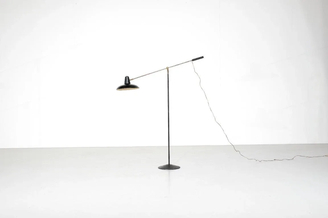 French mid-century Mid-Century Modern Black Metal Floor Lamp