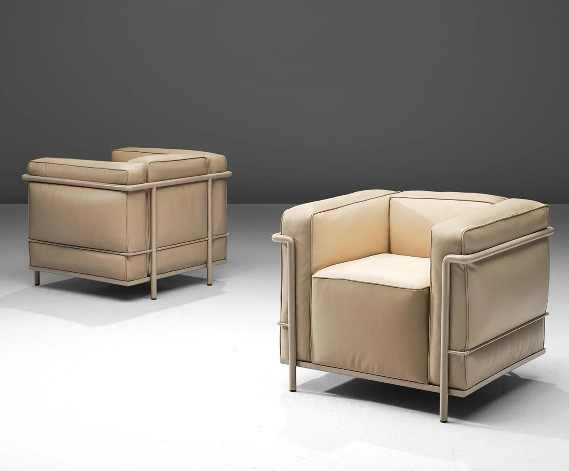 Beige Leather Metal Accent Chair