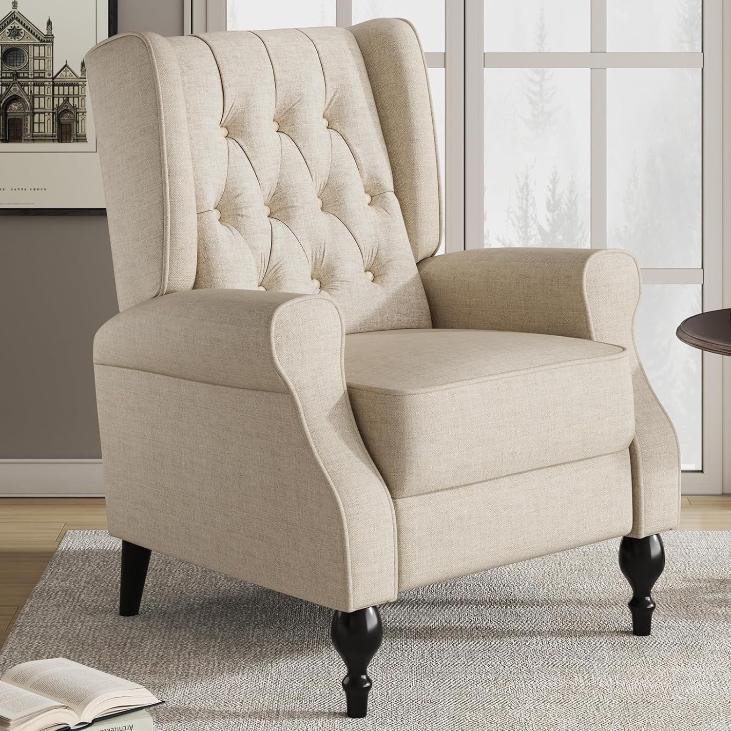 Beige Tufted Wingback Recliner