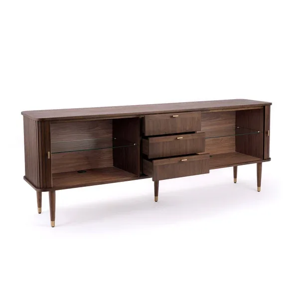 Ribbed Walnut Mid Century Sideboard