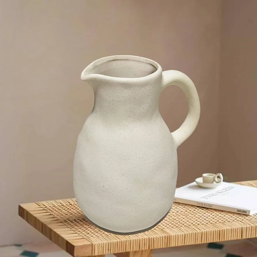 Textured White Ceramic Pitcher Vase