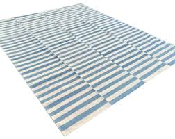 Blue and White Striped Cotton Area Rug