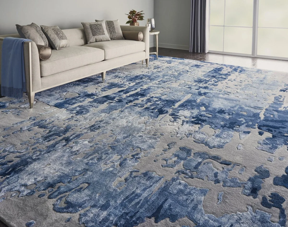 Nourison Prismatic Abstract Blue and Gray Area Rug