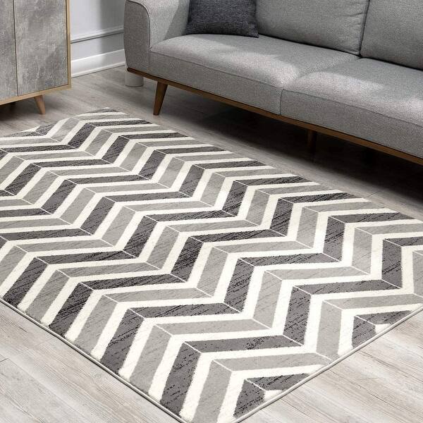 Gray Distressed Chevron Area Rug