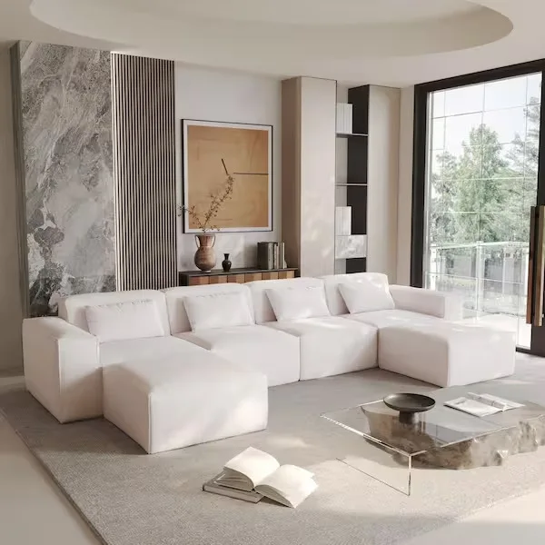 Beige Velvet Modular Sofa