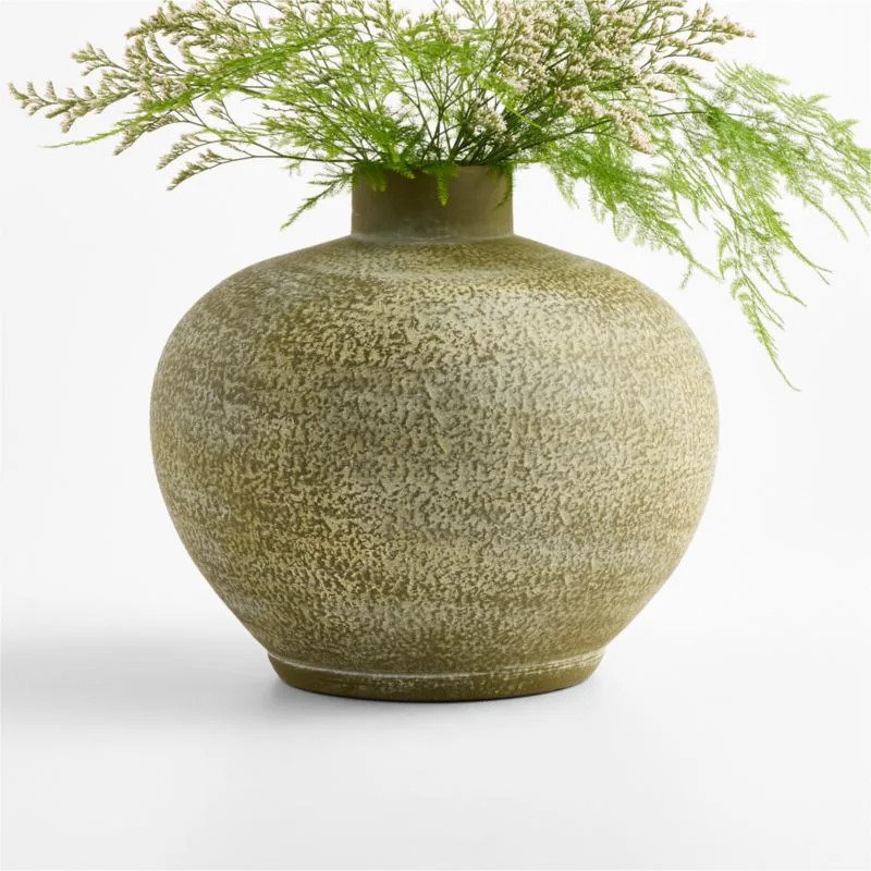 Matte Olive Round Decorative Vase