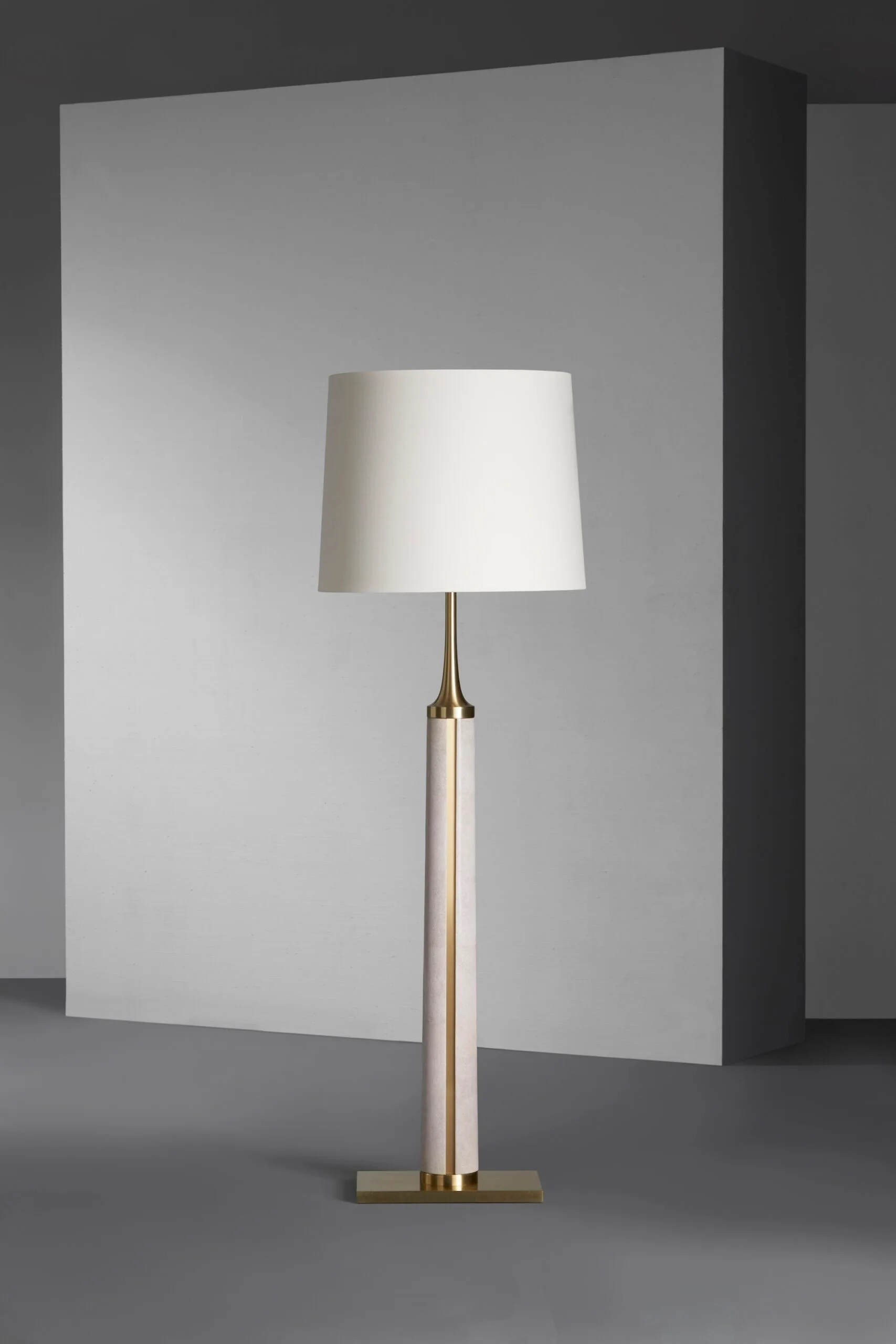Demi-Monde Cylindrical Brass and Fabric Floor Lamp