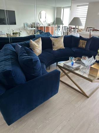 Robin Bruce Curved Navy Velvet Sectional Sofa