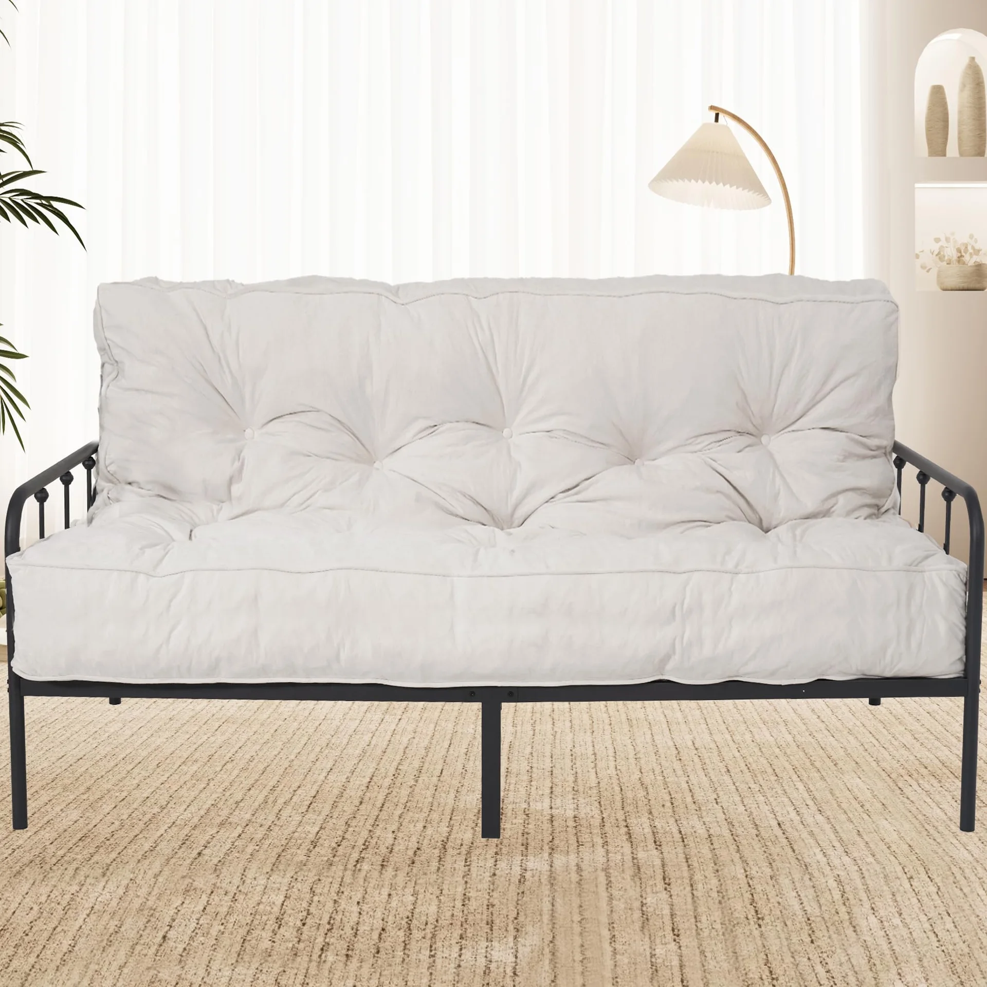 Beige Tufted Futon Sofa