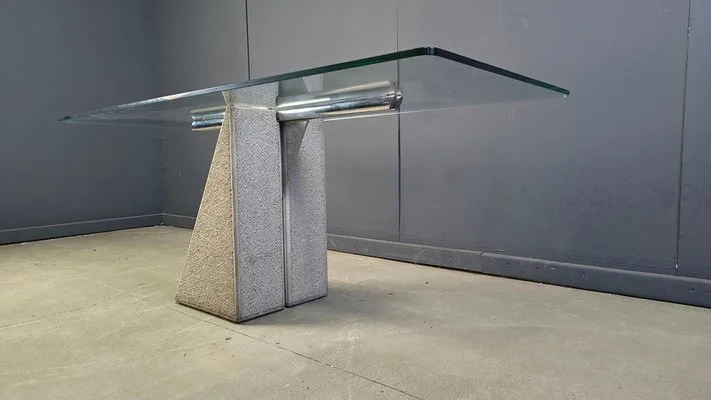 Giovanni Offredi Textured Concrete Glass Dining Table