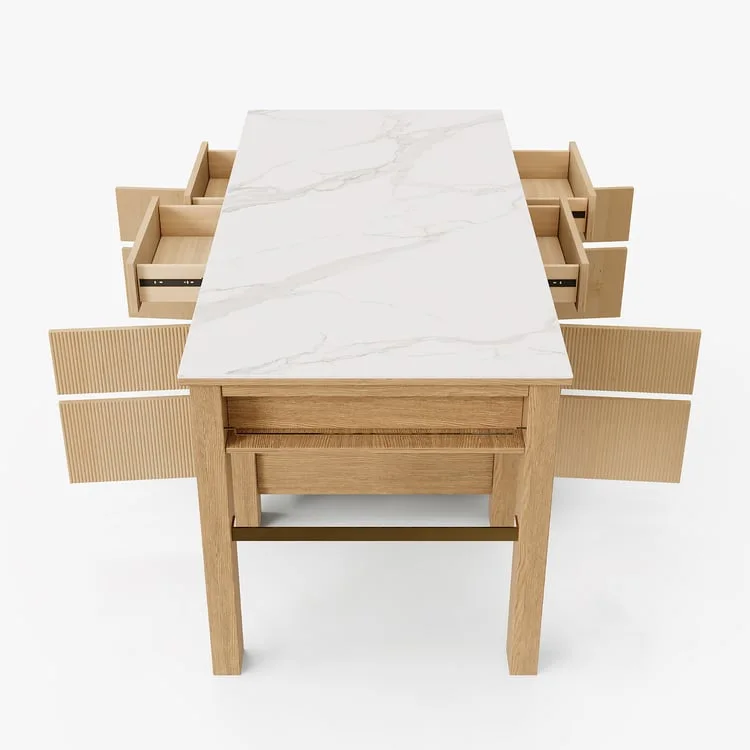 Ribbed Kitchen Island with Marble Top