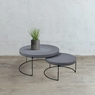 Casual Elements Grey Concrete/Resin Round Nesting Coffee Tables