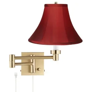 Gold Swing Arm Wall Sconce with Red Shade