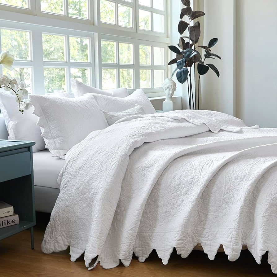Brandream White Cotton Floral Bedding Set
