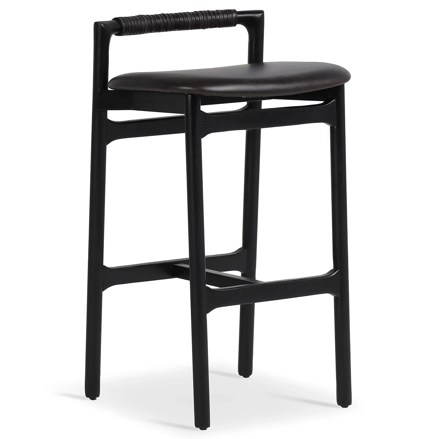 Four Hands Baden Black Wood Bar Stool