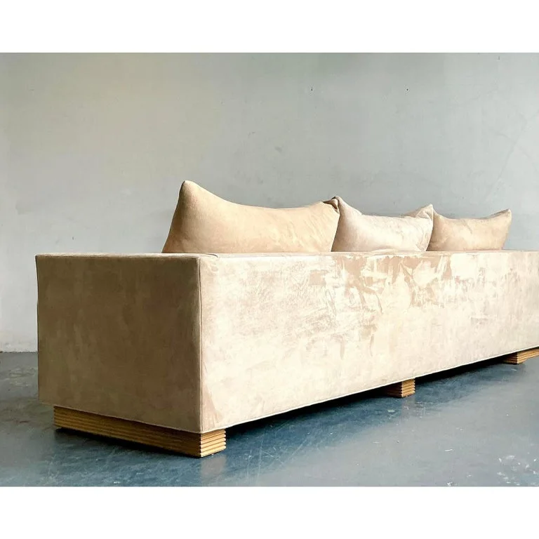 Beige Velvet Tuxedo Sofa
