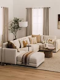 Beige Textured Fabric Sectional Sofa