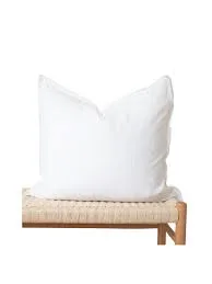 White Square Linen Throw Pillow