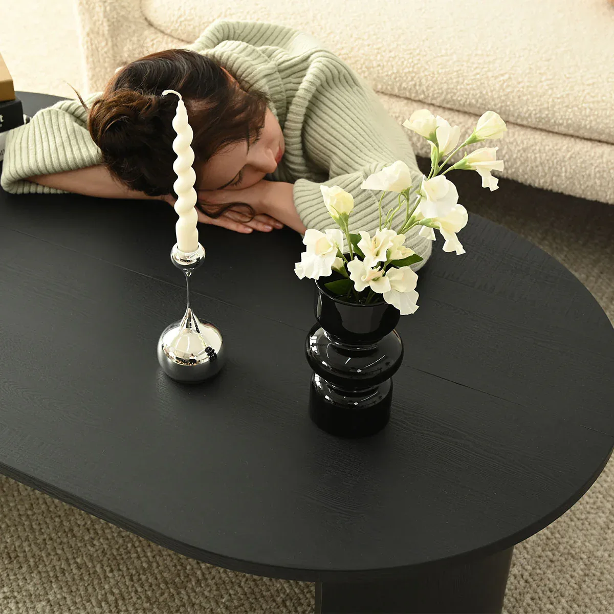 Dwen Black Oval Wood Coffee Table