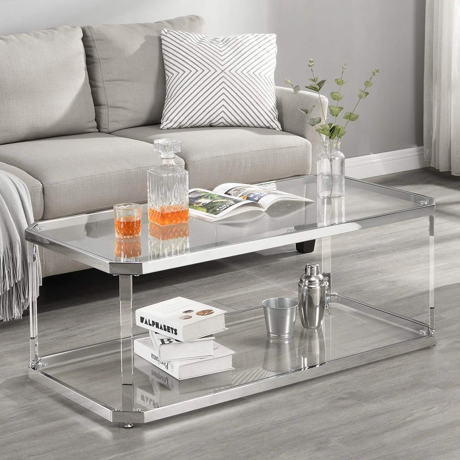 Rectangular Glass Coffee Table with Chrome Frame