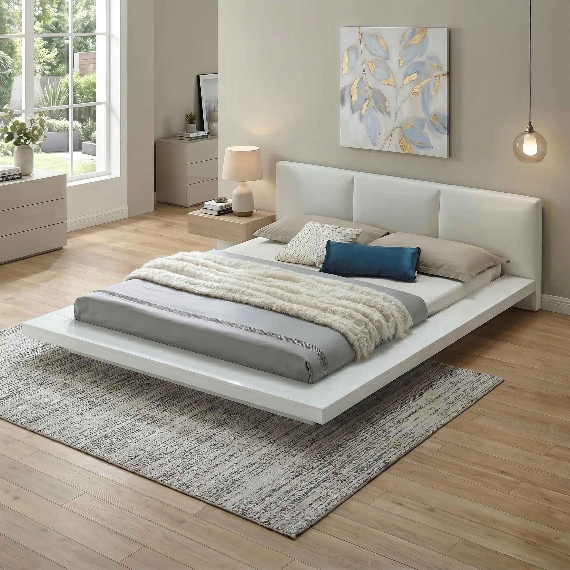 White Upholstered Platform Bed