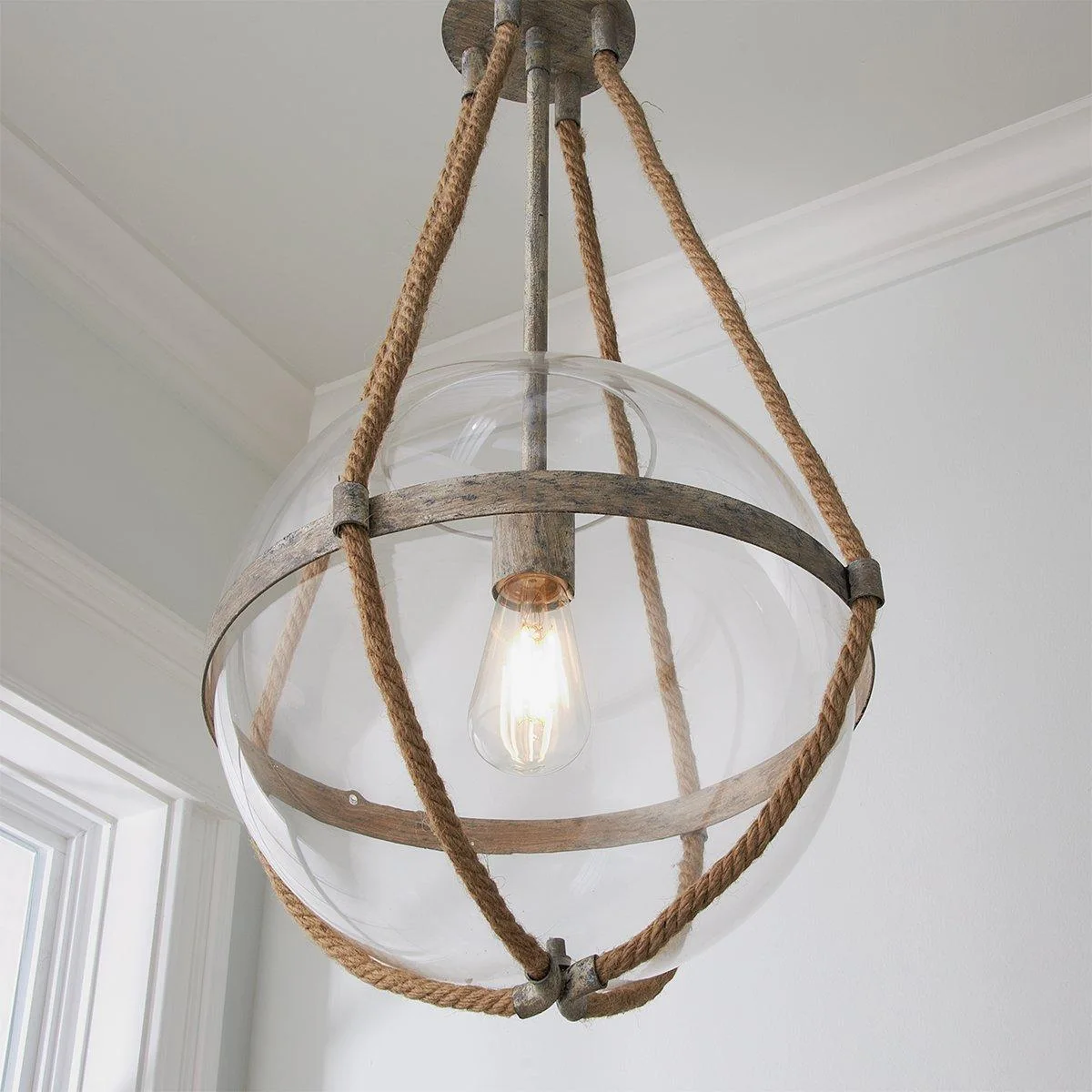 Coastal Cottage Rope Globe Pendant