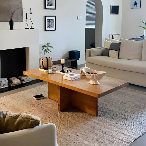 Modern Rectangular Solid Wood Coffee Table