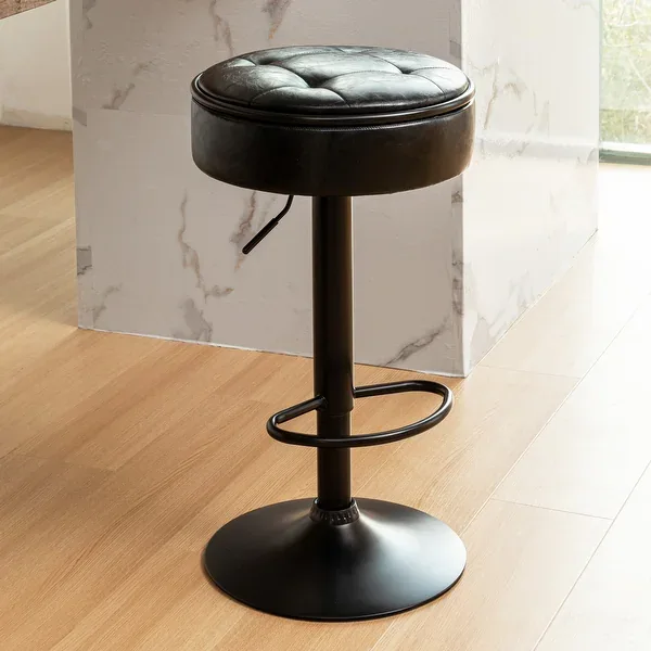 Tufted Black Leather Bar Stool